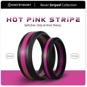 Black Hot Pink Stripe Silicone Ring Men Women, Pink Striped Silicone Wedding Band Husband Wife Gift, Athletic Engagement Anniversary Ring