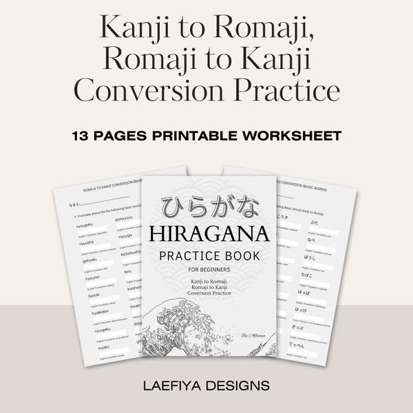 Hiragana Übungsheft | Kanji zu Romaji Umwandlung (PDF Download)