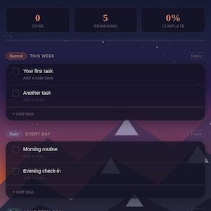 Mountain Night Sky To-Do List Template | HTML + PDF | Aesthetic Dark Planner | Instant Download
