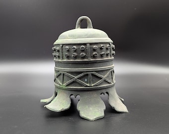 Antique Edo Period Japanese Bronze Temple Bell | Inscribed Buddhist Ritual Object