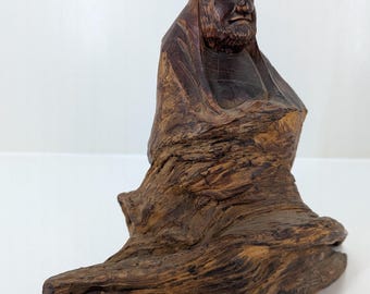 Large Hand-Carved Daruma Statue Wooden Bodhidharma Sculpture Driftwood Style Japanese Zen Figure
