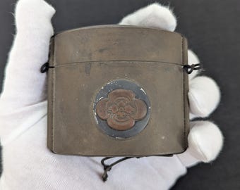Antique Japanese Brass Case | Hand Riveted Kamon Crest Metal Box