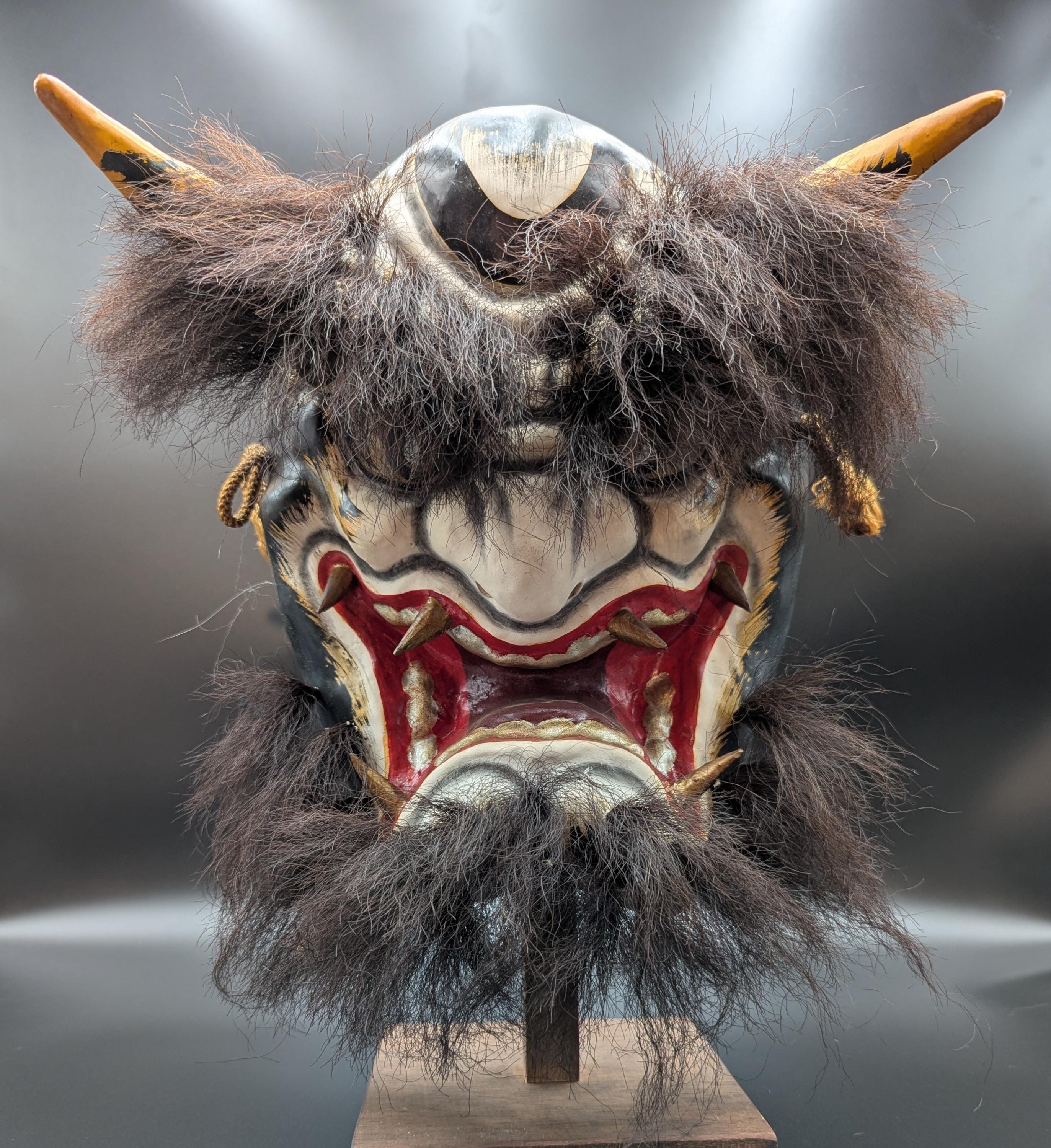 Antique Japanese Oni Mask | Traditional Folk Festival Demon Mask