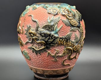 Vintage 1960's Japanese Ryukyu  Dragon Vase – Hand Sculpted Ceramic From Okinawan
