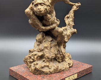 Shinya Nakamura Bronze Monkey Sculpture | Textured Japanese Art, Marble Base