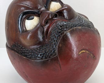 Vintage Hand-Carved Camphor Wood Daruma Sculpture – Japanese Showa Era Zen Symbol
