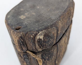 Antique Hand Carved Japanese Wood Container | Primitive Folk Craft Wabi-Sabi Box