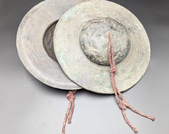 Antique Japanese Bronze Temple Cymbals Pair | Edo Period Myohachi Ritual Instruments (1787)