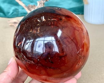 Esfera de Ágata Vermelha Cornalina Natural, Bola de Cristal, Orbe de Pedra, Cura do Chakra Cardíaco, Esfera de Meditação para Amor Próprio, Presente de Cristal para Decoração de Casa