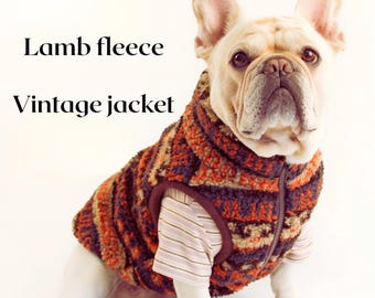 Chaleco vintage de forro polar Sherpa para perros, chaqueta acogedora de lana de cordero para mascotas, conjunto para bulldog francés.