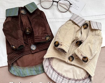 French Bulldog Dachshund Corduroy Shirt | English Style Dog Jacket, Tailored Fit