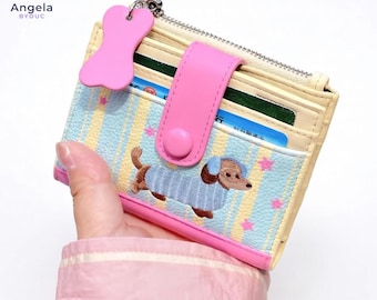 Cute Puppy Card Holder Wallet, Small Kawaii Coin Purse, Compact Card Case for Women & Girls