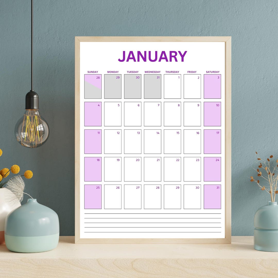 2026 Colored Minimalist Calendar Monthly Planner Sunday Start Portrait ...