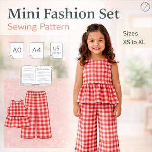 Mini Fashion Set Sewing Pattern | Girls’ Peplum Top & Wide-Leg Pants PDF | Easy Beginner Sewing Pattern | Kids Summer Outfit