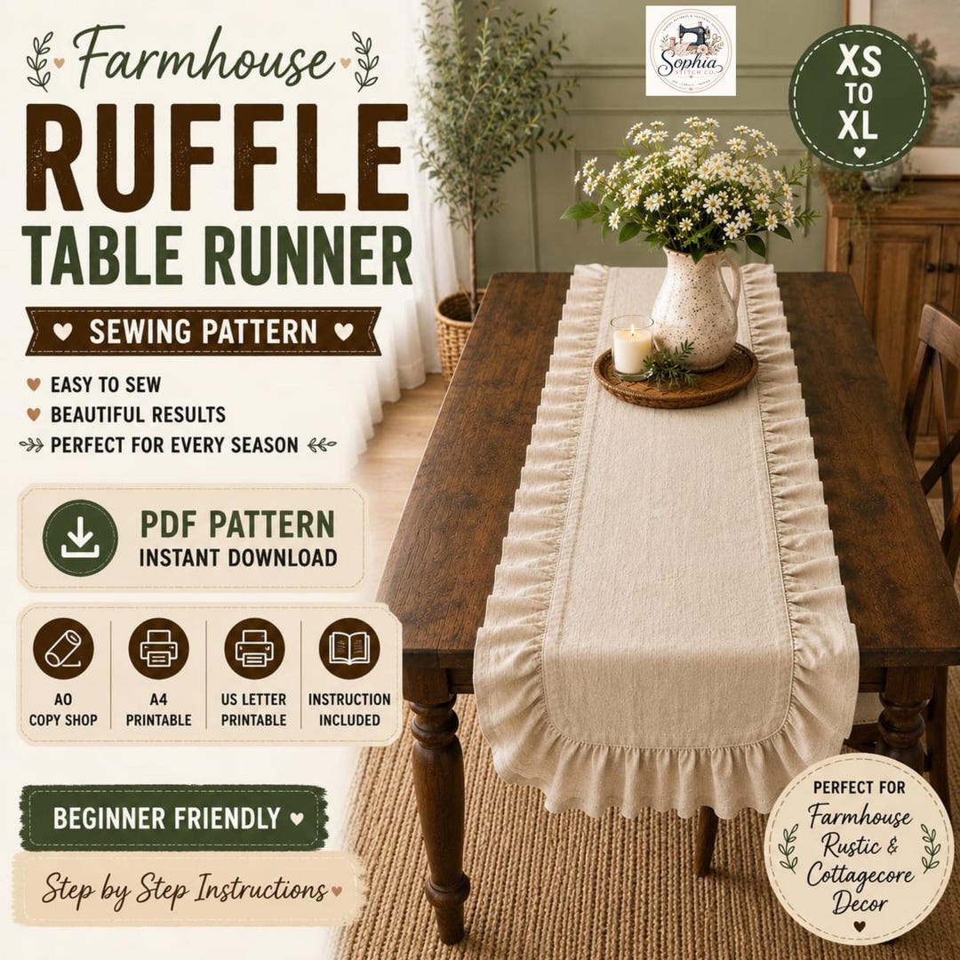 Farmhouse Table Runner Sewing Pattern PDF, Ruffle Table Runner Pattern ...