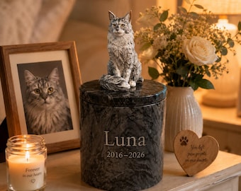 Personalized Stone Pet Urn with Custom Hand Painted Pet Figure, Dog Cat Bird Reptile Memorial Keepsake