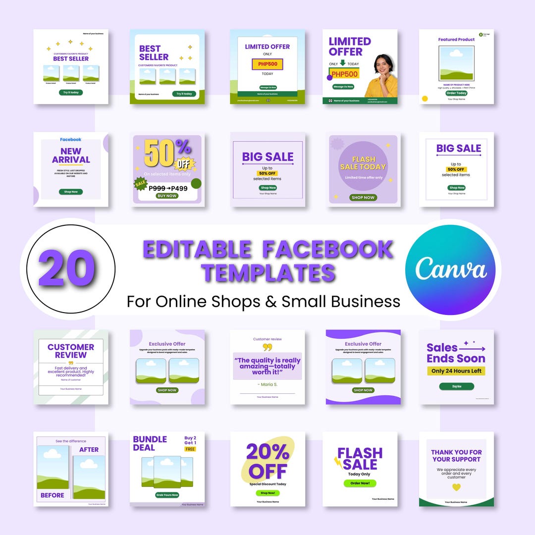 20 Editable Facebook Templates For Small Business Canva Social Media 