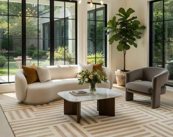 Handgeweven gestreept vloerkleed, geometrisch jute vloerkleed, beige ivoorkleurig modern landelijk vloerkleed, vloerkleed voor woonkamer en slaapkamer, vloerkleed met natuurlijke textuur
