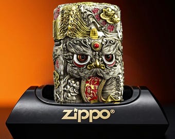 Encendedor Zippo coleccionable Fortune Guardian Lion, diseño de metal grabado ornamentado, regalo para él, regalo de cumpleaños, accesorios para hombre, regalo de aniversario