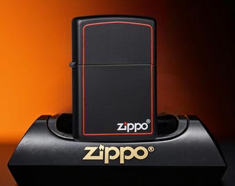 Matte Black Metal Lighter Minimalist Collectible Gift for Him, Red Trim Zippo Style Lighter Sleek Modern Design Premium Everyday Carry Piece