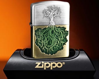 Tree of Roots Zippo Lighter Collectible, Nature Inspired Silver Brass Artwork Pocket Display Gift for Him Rustic Art Piece