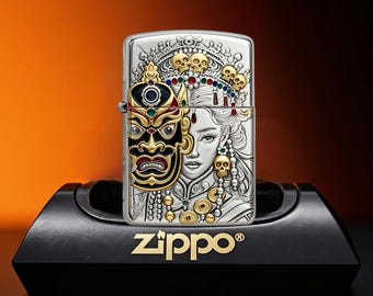 Luxus Maske Kunst Feuerzeug Sammler Geschenk Idee, Detaillierte Krone Schädel Zippo Feuerzeug Elegantes Design Geschenk für Ihn Einzigartiges Herren Accessoire