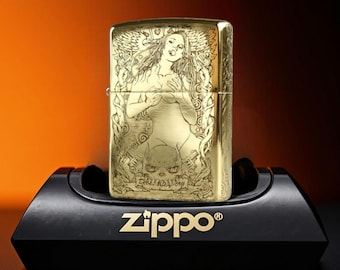 Metal Lighter Angel Muse Design, Collectible Lighter Gift for Him, Engraved Windproof Lighter, Gothic Art Style Cool Zippo Pocket Lighter