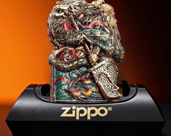 Metal Lighter Dragon Warrior, Collectible Lighter Gift for Him, Engraved Windproof Lighter, Samurai Style Armor Art, Premium Pocket Lighter