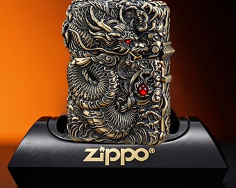 Collectible Dragon Lighter Metal Design, Gift for Him Windproof Lighter, 3D Engraved Dragon Art, Premium Pocket Lighter, Mythical Creature