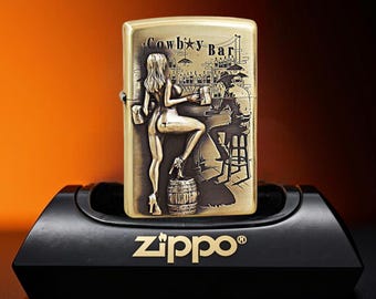Metal Lighter Collectible Gift for Him, Zippo Western Bar Scene Lighter, Vintage Cowboy Art Design, Rare Zippo Style, Premium Classic Gift