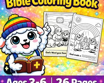 Libro para colorear de la Biblia imprimible para niños, Arca de Noé (PDF), Edades 3–6, Actividad cristiana