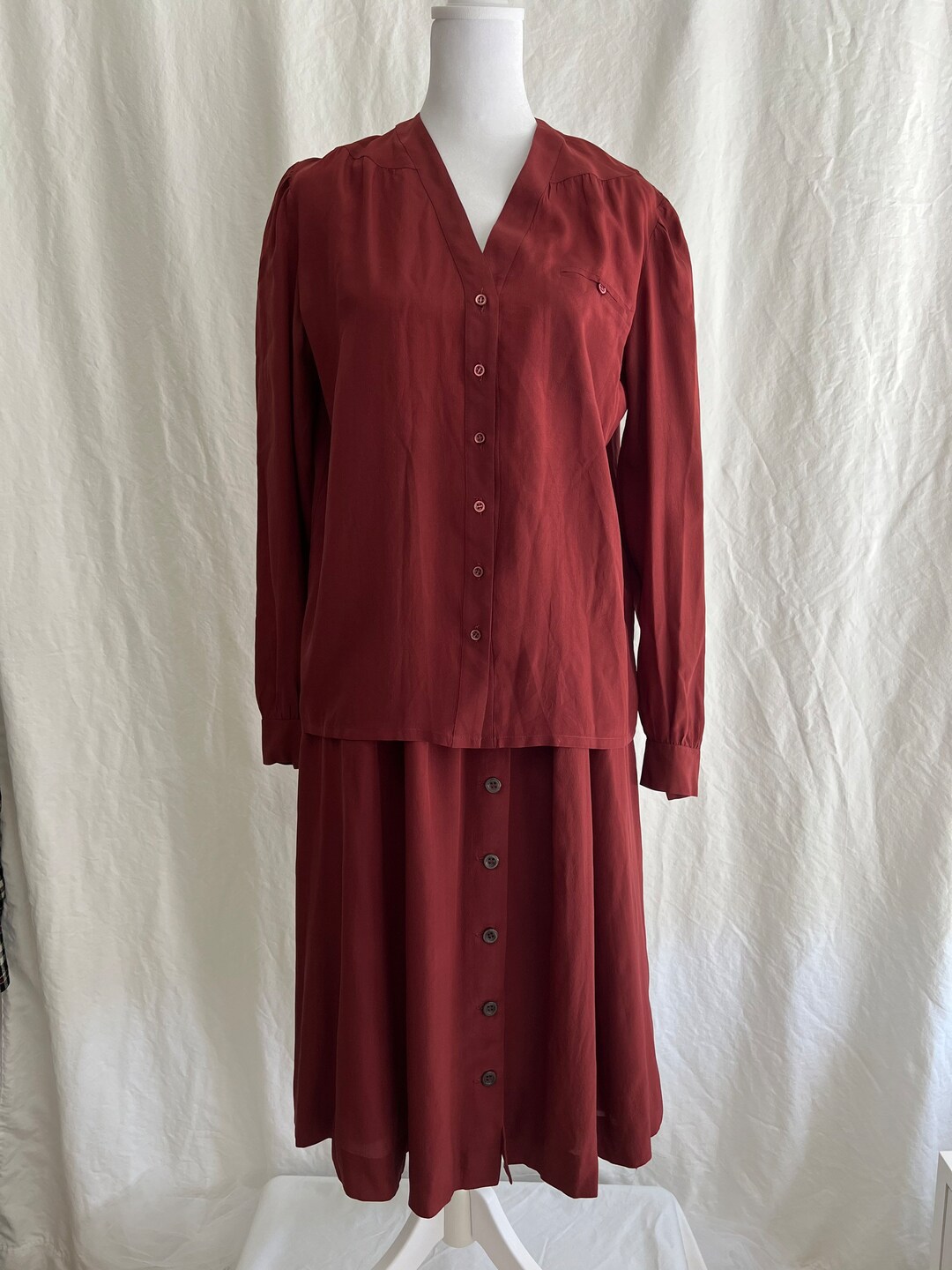 80s Made in Paris 100% Silk Skirt and Blouse Two Piece Set - Etsy