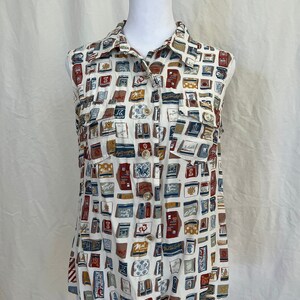 90s Shok Made in the USA Rayon Matchbook Print Sleeveless Blouse