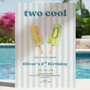 Two Cool Boy Summer Birthday Invitation Popsicle Second Birthday Invite Summer Sunchine Party Editable Template Printable Evite Digital image 1