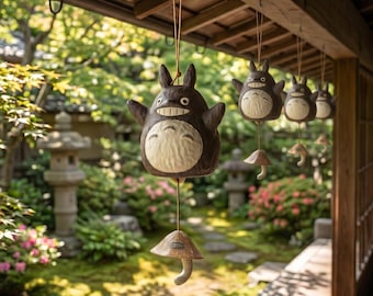 Keramische windgong totoro, op studio Ghibli geïnspireerd hangend ornament, schattige anime muurdecoratie, Cottagecore huiscadeau, uniek cadeau voor tuinliefhebbers