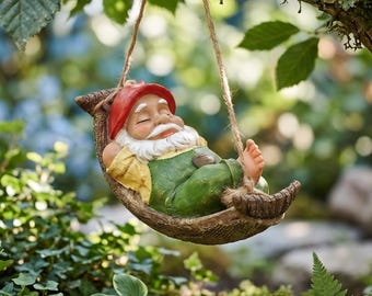 Sleeping Gnome Garden Statue,Whimsical Plant Pot Ornament,Novelty Yard Art Outdoor Decor,Fairy Garden Resin Gnome,Gift for Garden Lovers