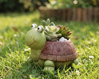 Cute Smiling Turtle Resin Planter Pot,Cartoon Tortoise Succulent Flower Pot,Mini Garden Decor,Whimsical Plant Container,Creative Home Gift