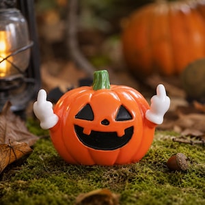 Middle Finger Pumpkin Resin Figurine,Mini Pumpkin Statue,Spooky Fall Yard Ornament,Whimsical Plant Pot Decor,Novelty Halloween Party Gift
