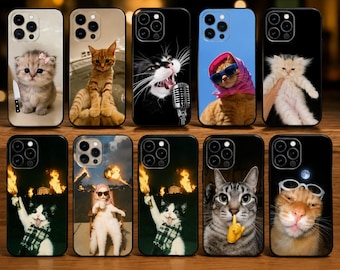 Funda para iPhone con divertido meme de gato, funda de silicona suave a prueba de golpes, regalo para amantes de los gatos.
