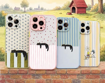 Funda para iPhone con diseño de gato a rayas, funda de silicona suave estilo cottagecore, diseño floral de gato.