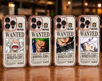 Funda para iPhone con diseño de Luffy Zoro y póster de "Se busca" de anime. Funda protectora para teléfono.