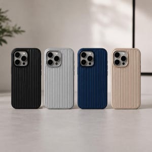 Matte Grating Stripe Hard Case for iPhone 16 15 14 13 Pro Max – Metal Buttons, Camera Safety