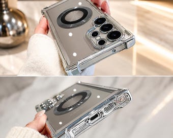 Luxury Magnetic Wireless Charging Case for Samsung Galaxy S24 Ultra Clear Lens Protection