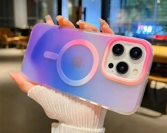 Aurora Gradient Magnetic Phone Case, Matte Rainbow Holographic Shockproof Cover (16-13)