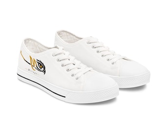 Tiger Eye Illustration Sneakers | White Low Top Canvas Shoes