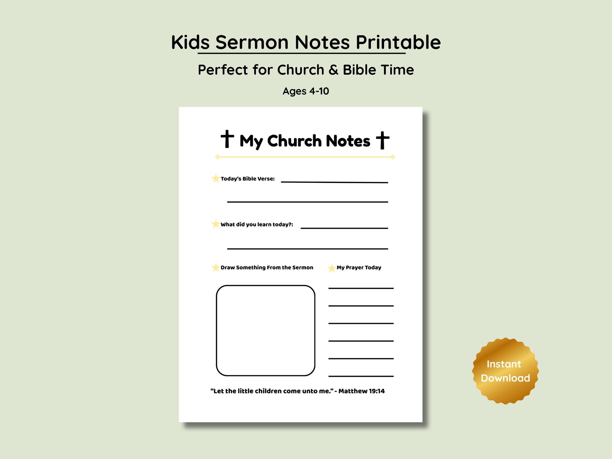 Kids Sermon Notes Printable | Church | Bible Study Worksheet (digital ...