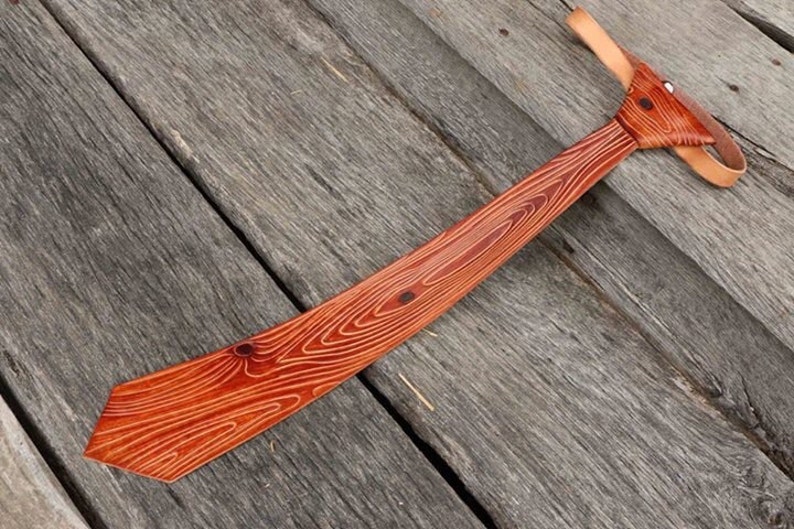 Hand Tooled Wood Grain Leather Necktie Etsy