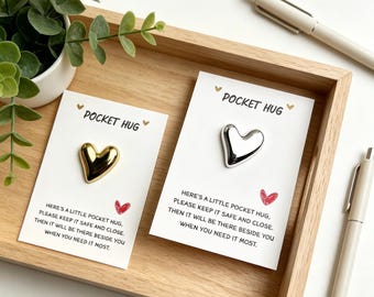 Tarjeta de bolsillo con forma de corazón metálico, ficha de bolsillo plateada y dorada, regalo para expresar cariño, tarjeta de bolsillo minimalista, recuerdo de amor.