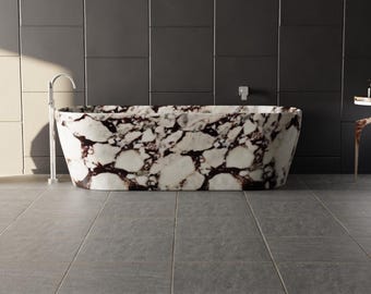 Freestanding Stone Bathtub | Cove | Calacatta Viola Marble – Hand Carved Luxury Soaking Tub – Custom Size