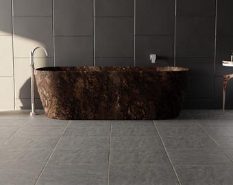 Bañera de piedra independiente / Bañera de travertino Narcisse – Bañera de lujo tallada a mano – Tamaño personalizado